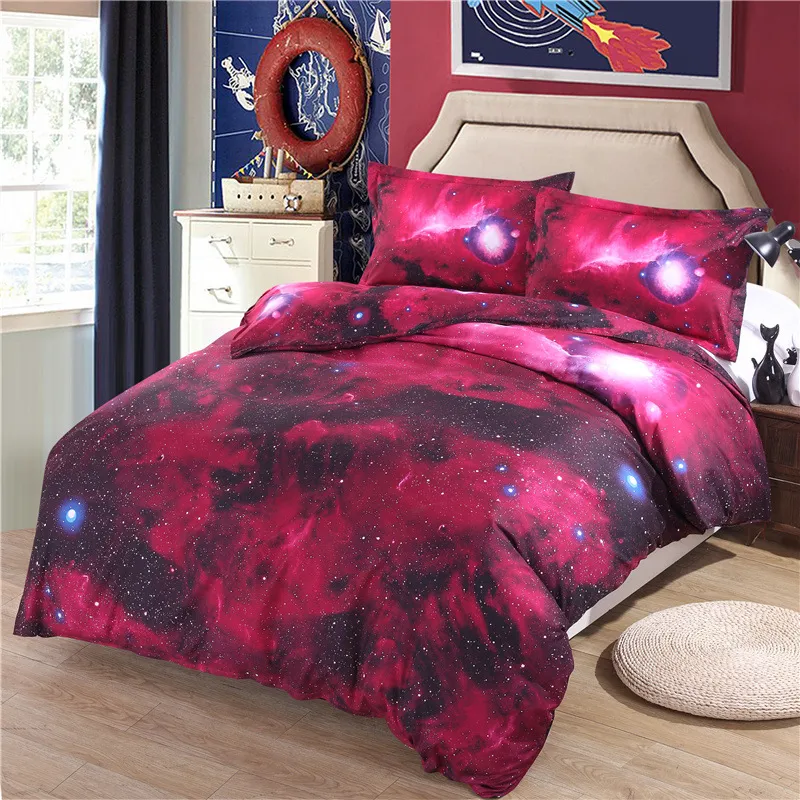 Starry sky print four-piece bedding - Red