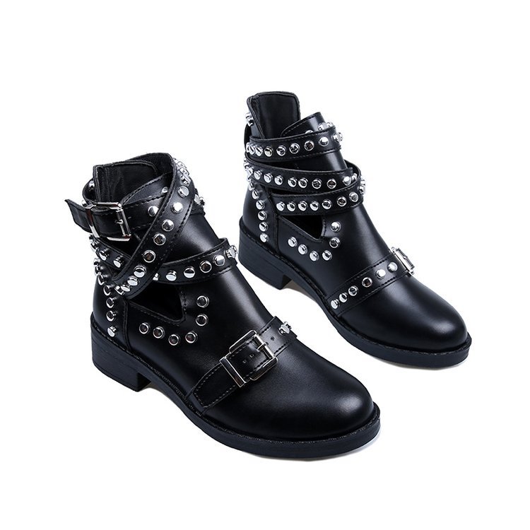 Flat bottomed oversized rivet Martin boots Black - Shop at LoveMi