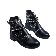 Flat bottomed oversized rivet Martin boots - Black - View 1