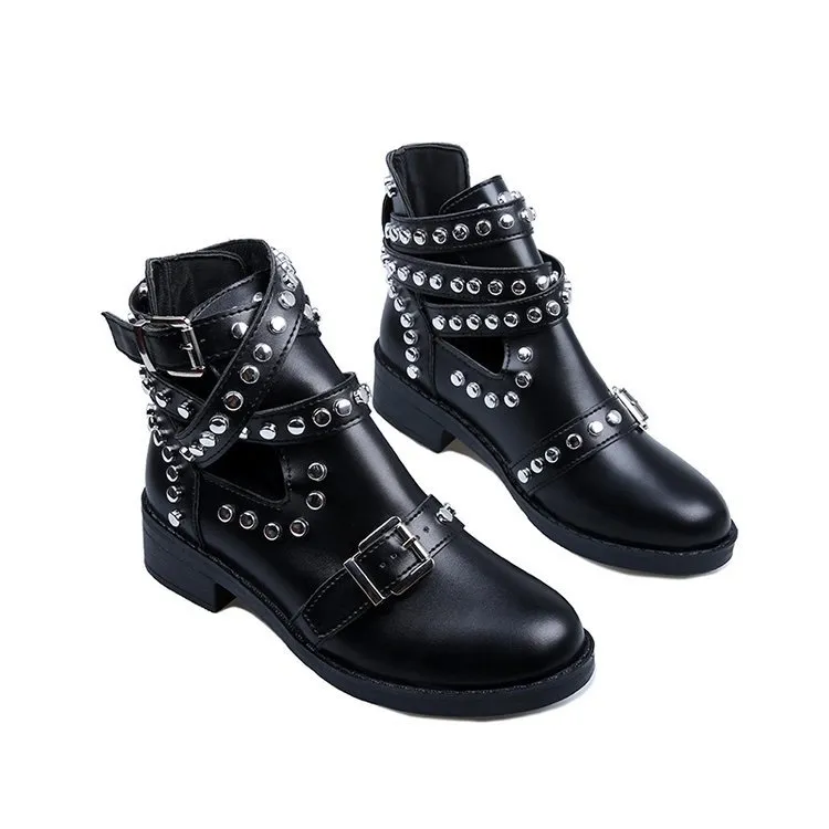 Flat bottomed oversized rivet Martin boots - Black