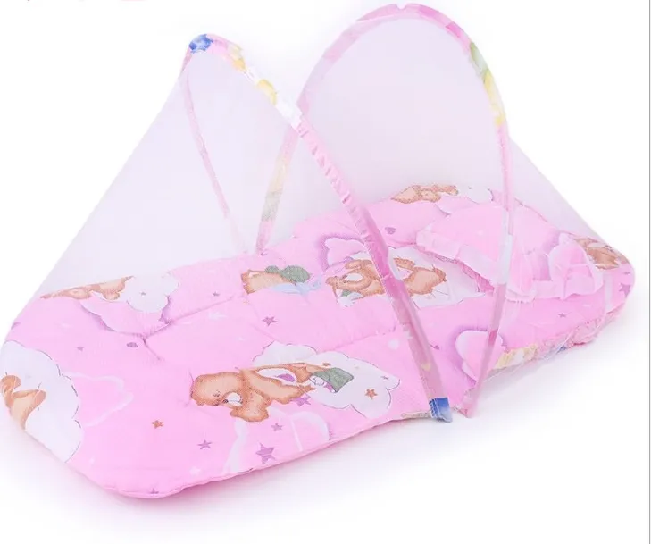 Portable Foldable Baby Kids Infant Bed Dot Zipper Mosquito Net Tent Sleeping Cushion – image 4
