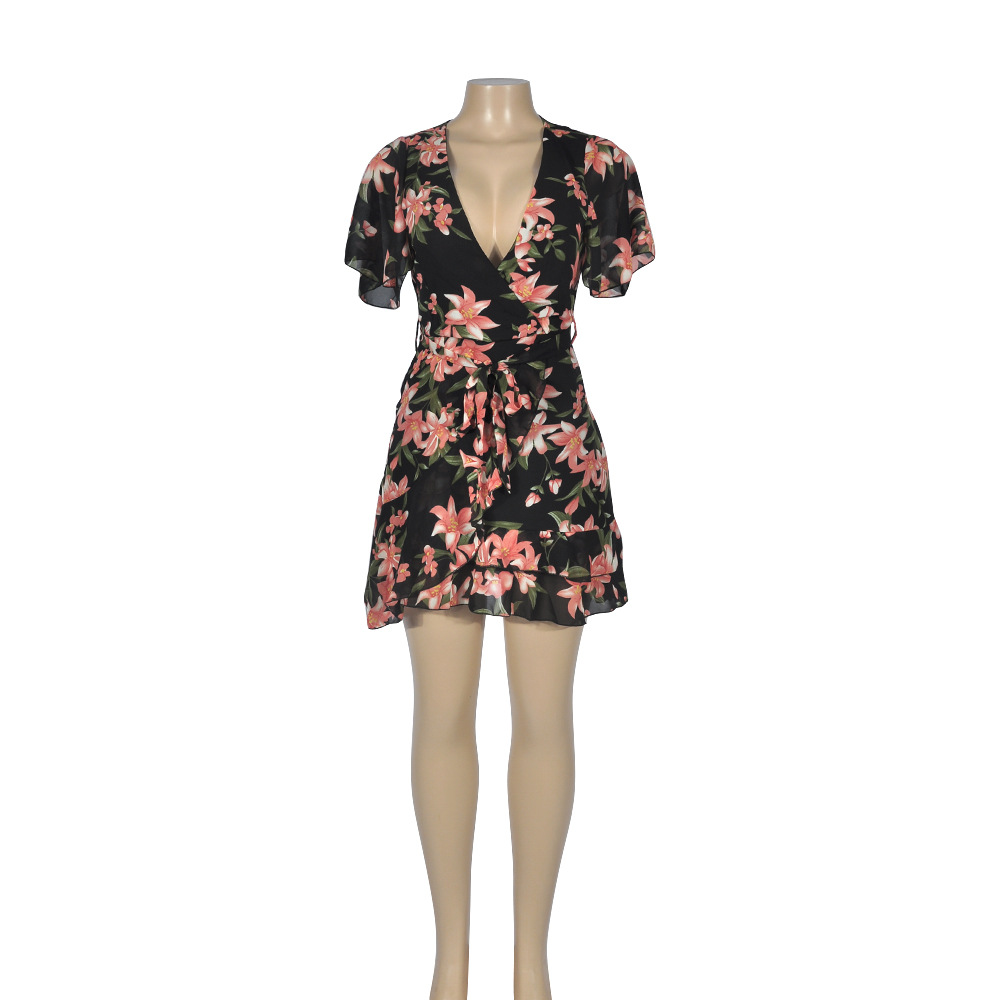 Tricolor printed irregular dress