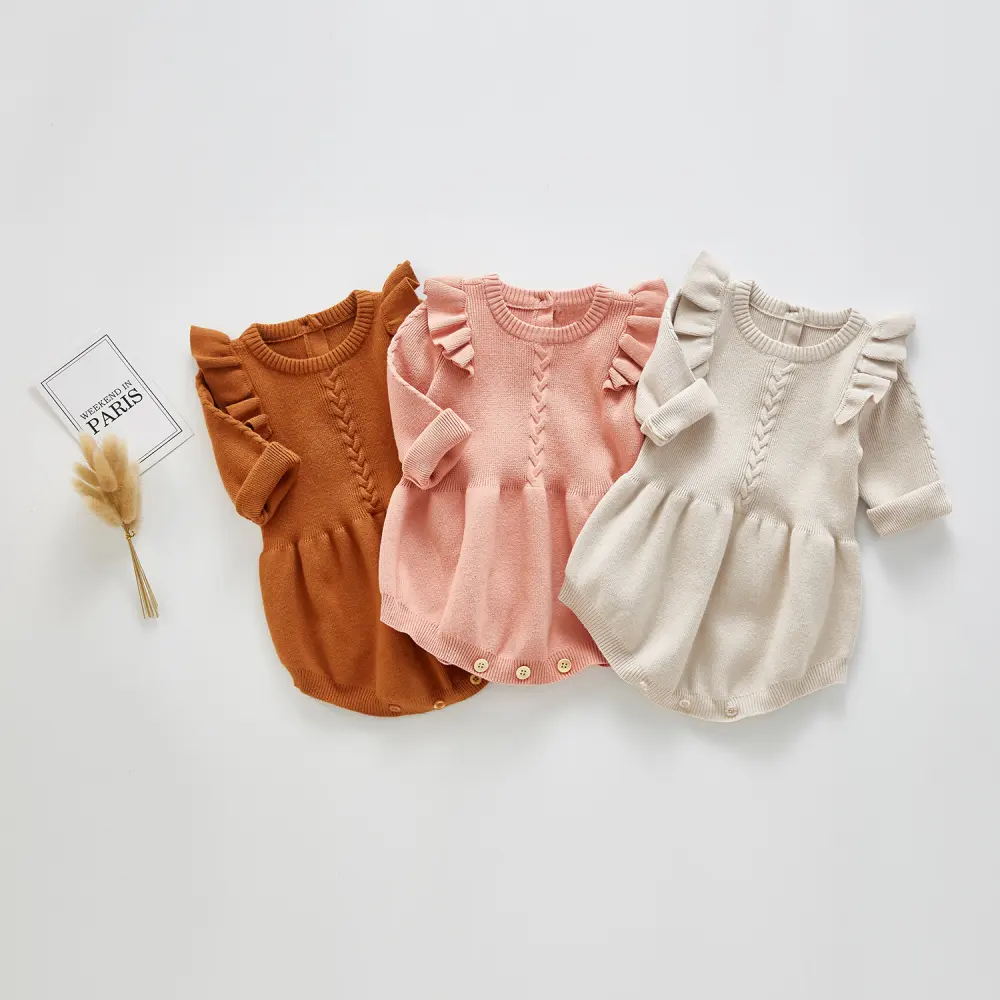 Small Flying Sleeve Knitted Baby One Piece Clothes