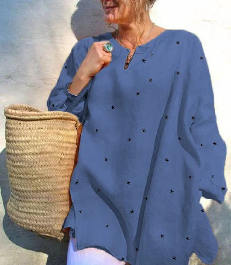 V-neck long-sleeved printed pentagram top