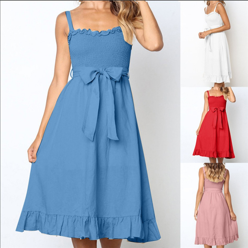 Wrapped chest strap dress with bow tie