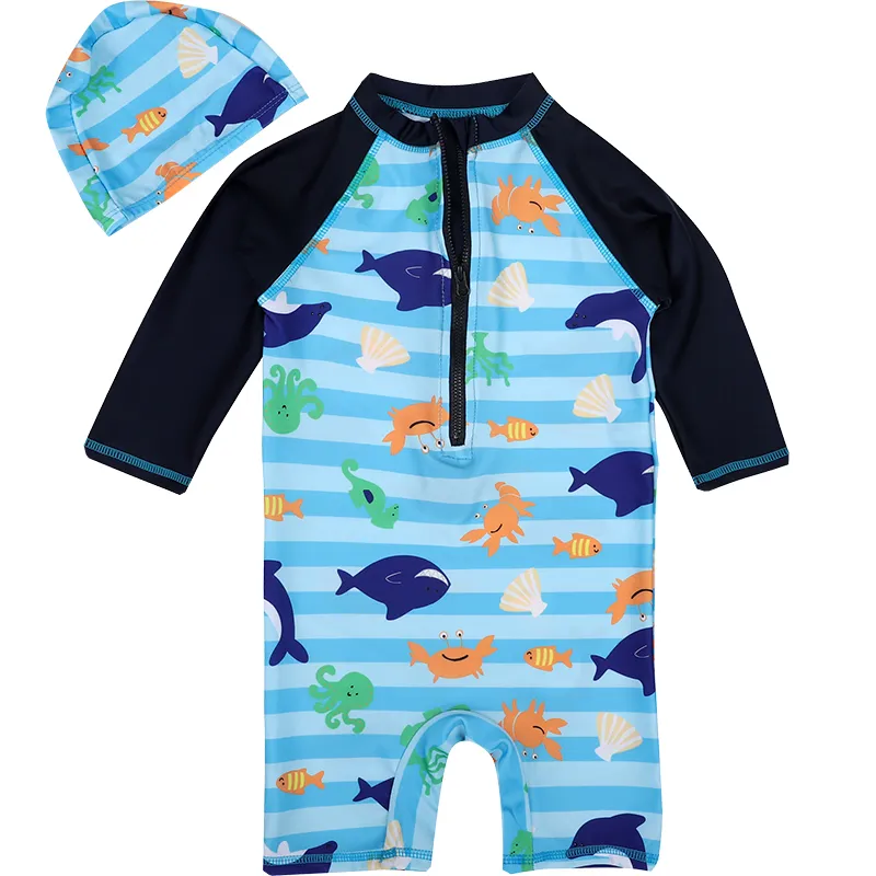 Children's one-piece swimsuit - Striped Shark-4 Yards