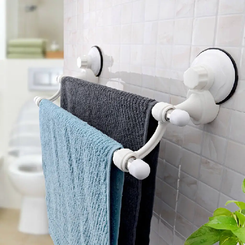 Suction cup double rod towel rack - White