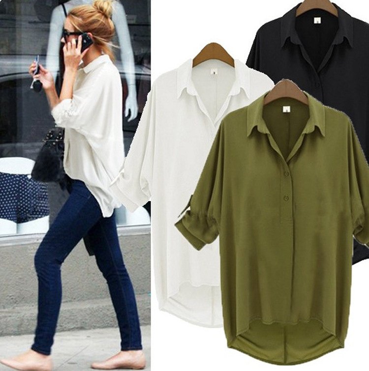 Lapel loose long sleeve shirt
