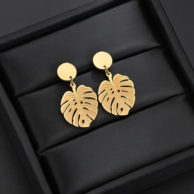 Leaf stainless steel golden earrings