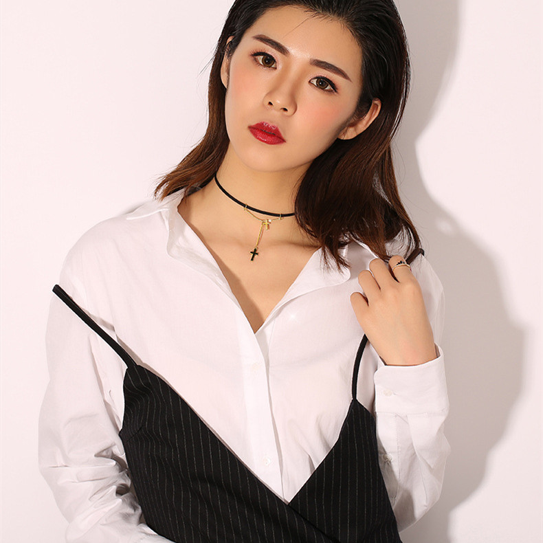 Female Cross Leather Necklace