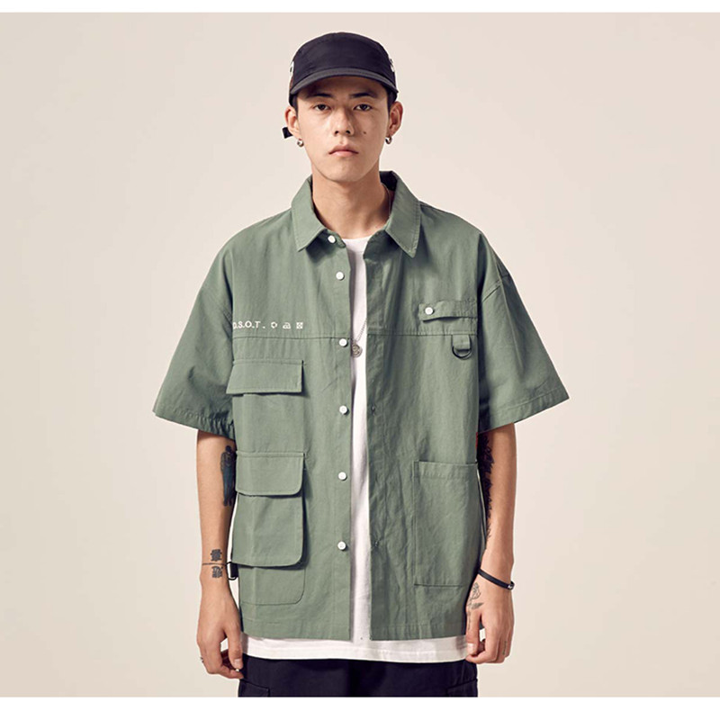 Men's tooling pocket lapel shirt short sleeve