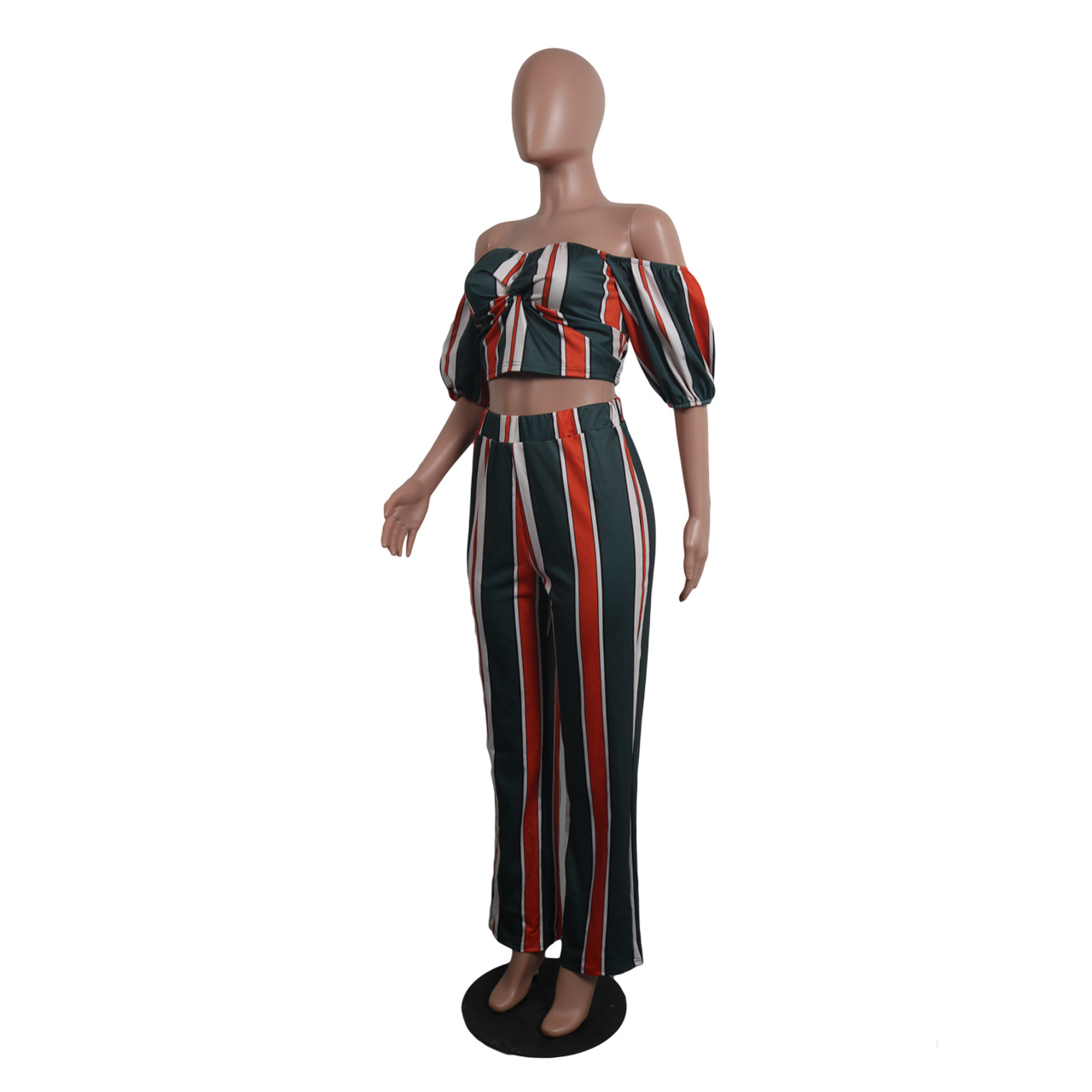 One-piece collar stripe two-piece set