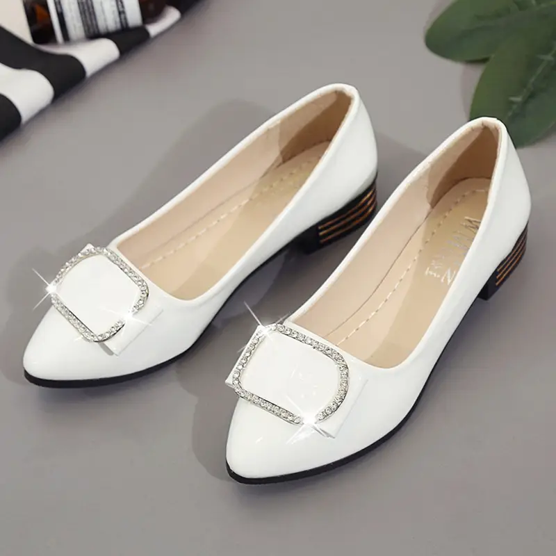 Rhinestone square buckle bow flat shoes