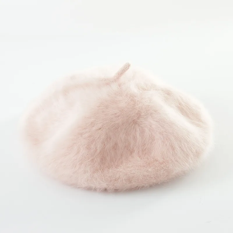 Solid color knitted plush beret - Pink