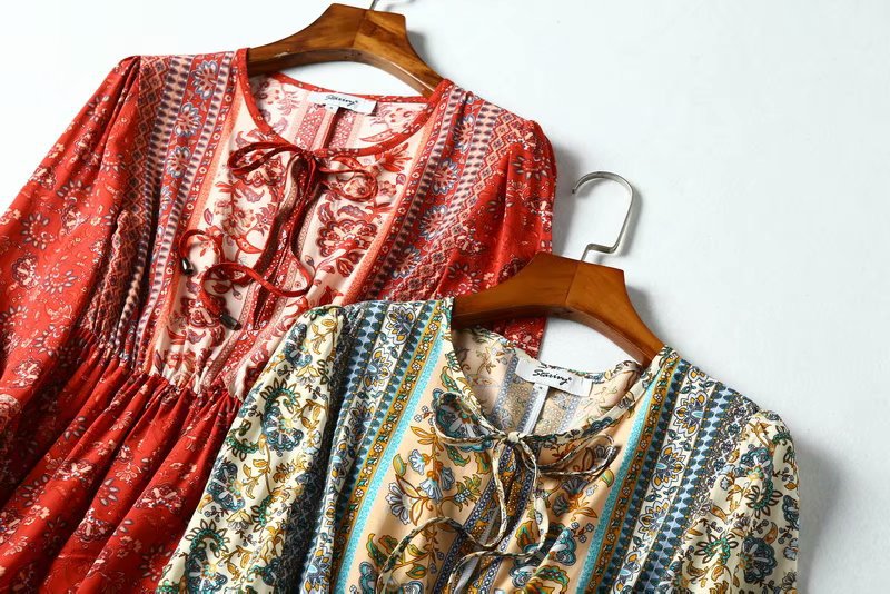 Vintage round neck long sleeve printed shirt