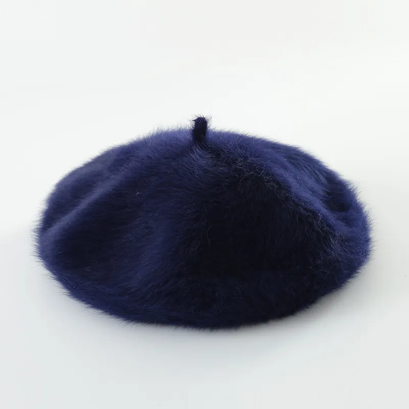 Solid color knitted plush beret - Navy