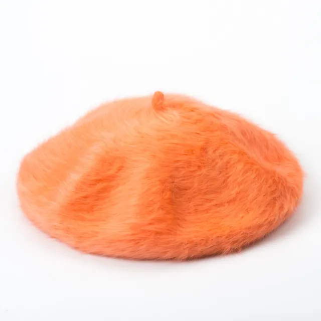 Solid color knitted plush beret Orange - Shop at LoveMi