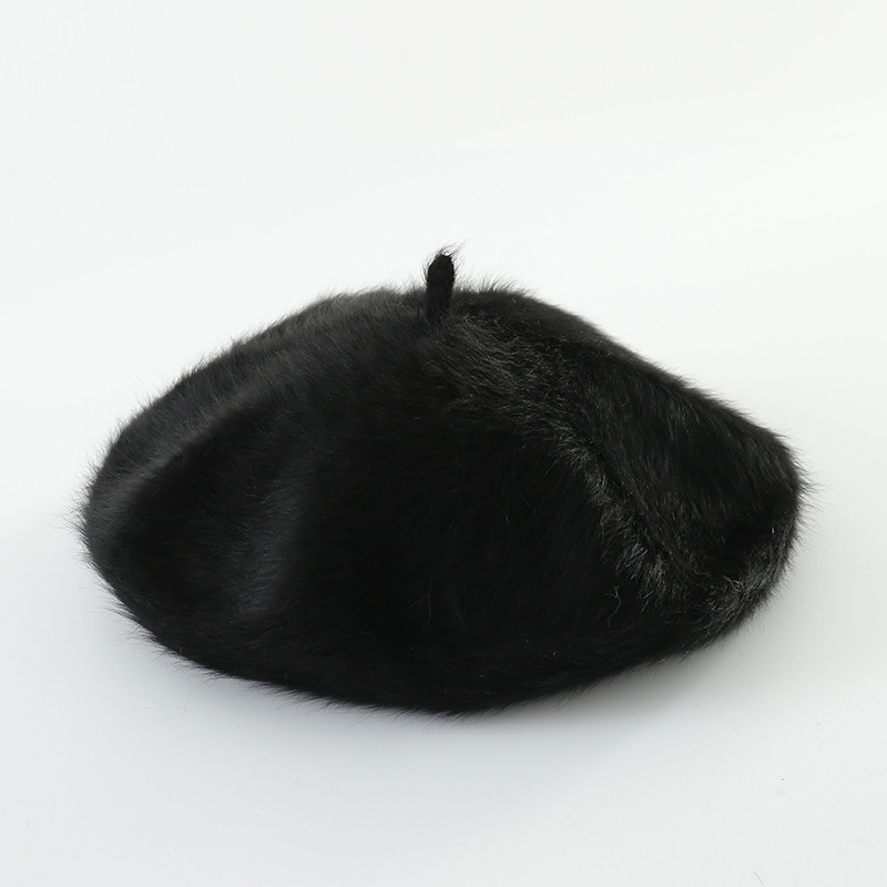 Solid color knitted plush beret