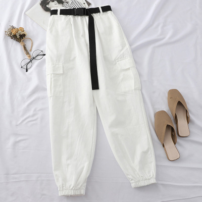 Women's belt tooling trousers White - Shop at LoveMi