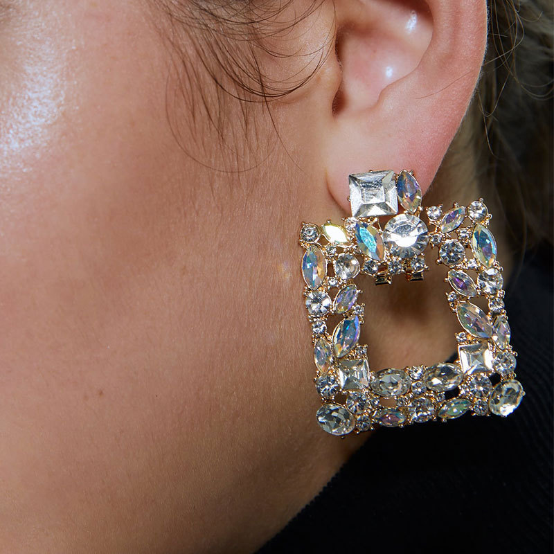 Exaggerated square rhinestone earrings