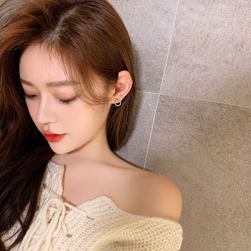 925 Silver Pin Round Zircon Stud Earrings