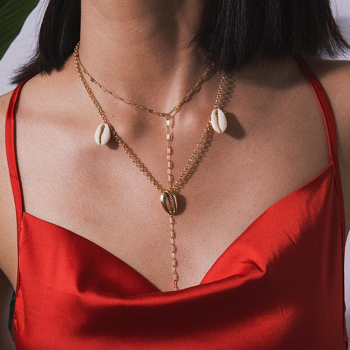 Shell fringed geometric Y-shaped necklace female