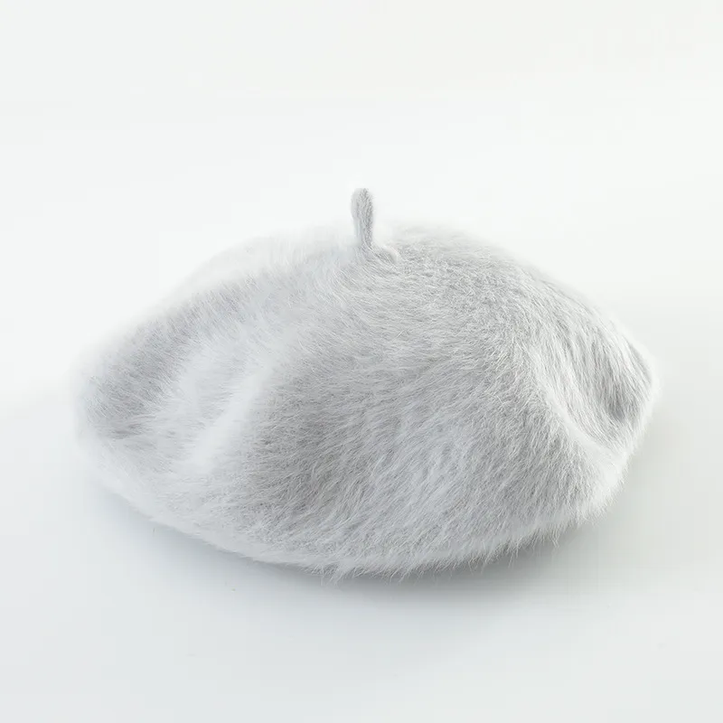 Solid color knitted plush beret - Grey