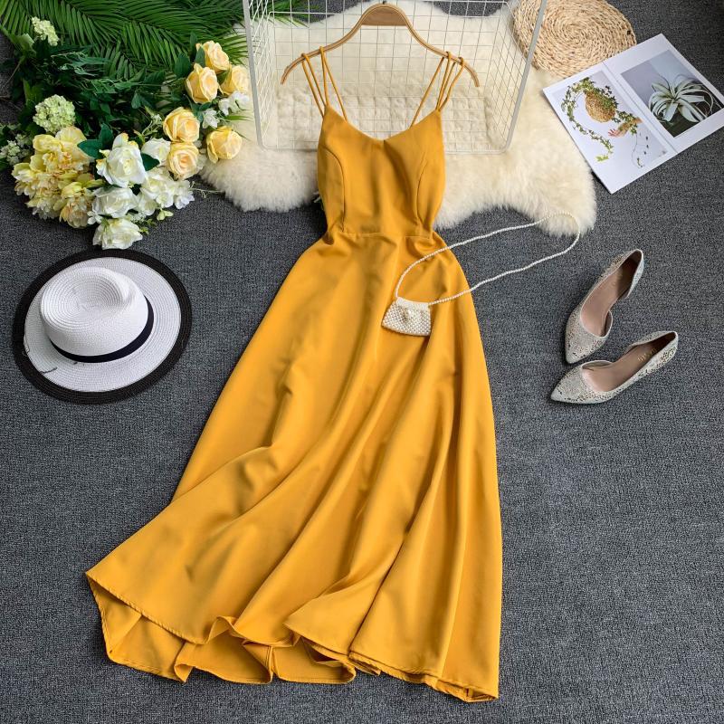 Solid color big swing fairy dress