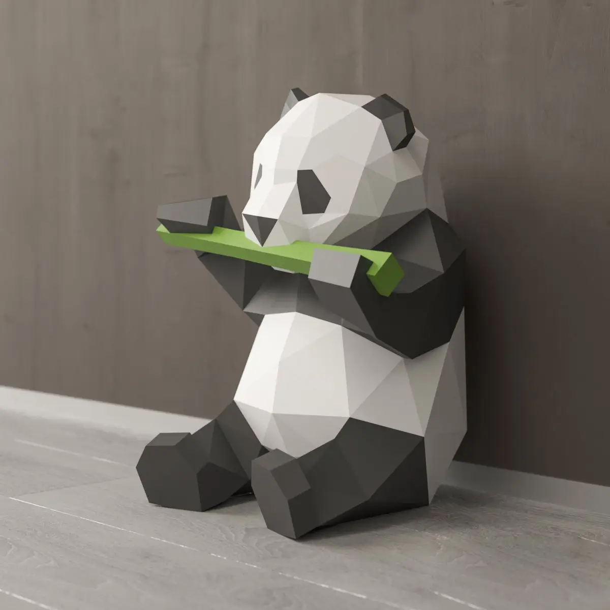 Panda model eating bamboo