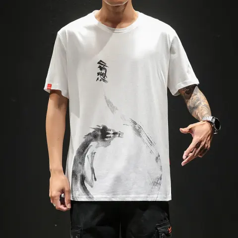 Men's Loose T-shirt with Ink Printing