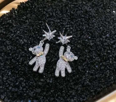Female bear silver earrings