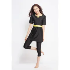 Thin split skirt with belly covering - Black - View 1