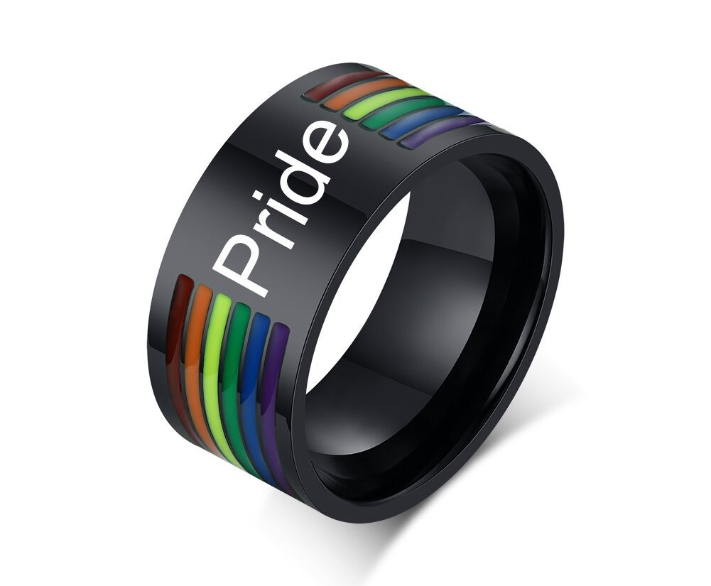 Title 5, Rainbow stainless steel ring, vibrant and durab...