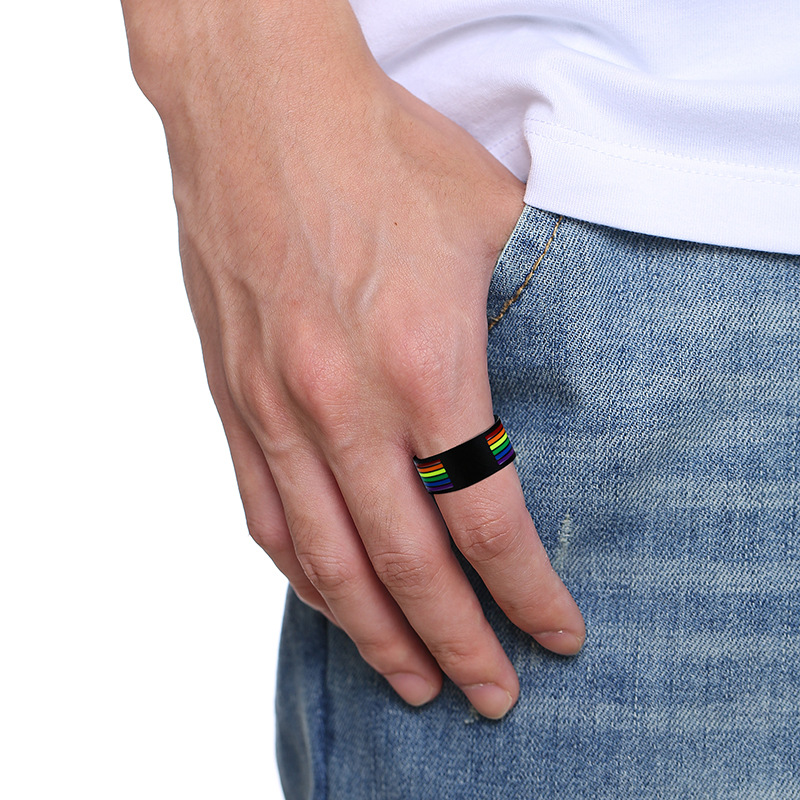 Title 2, Rainbow stainless steel ring, vibrant and durab...