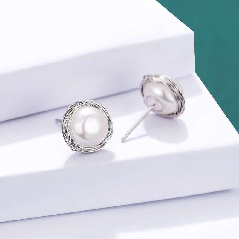 925 Silver Wire Braided Neck Stud Earrings