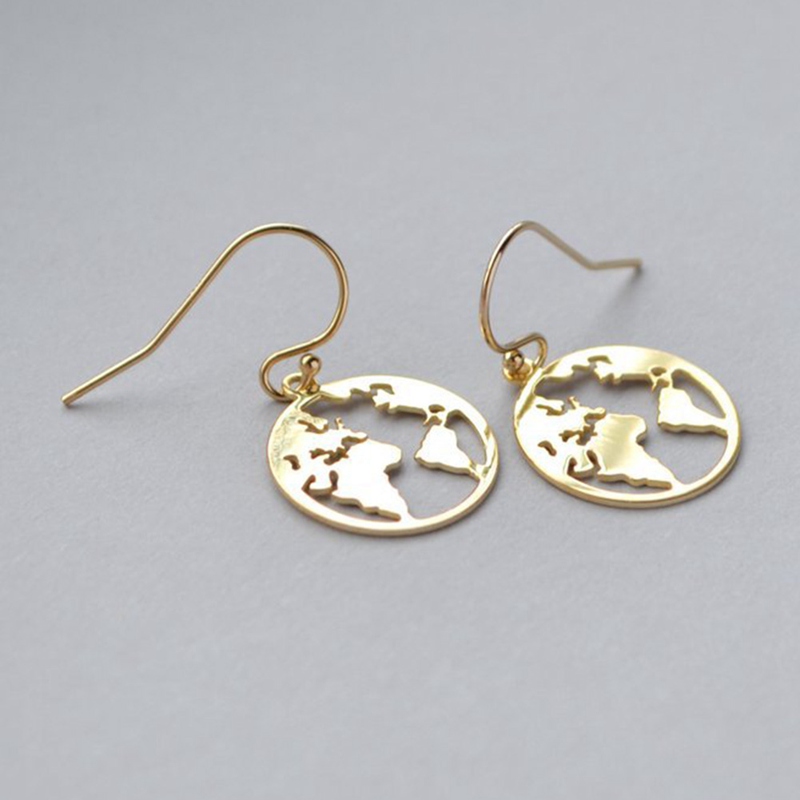 Exquisite gold world map earrings