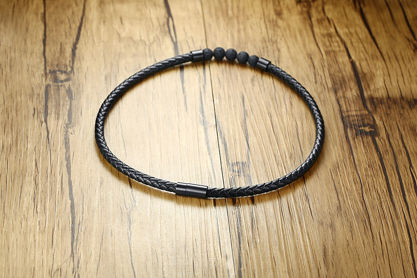 Men's Woven Leather Collar Necklace