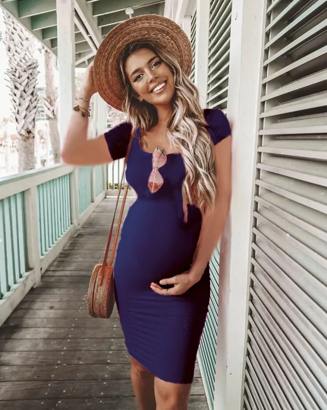 Short sleeve pregnant dress Blue - Shop at LoveMi