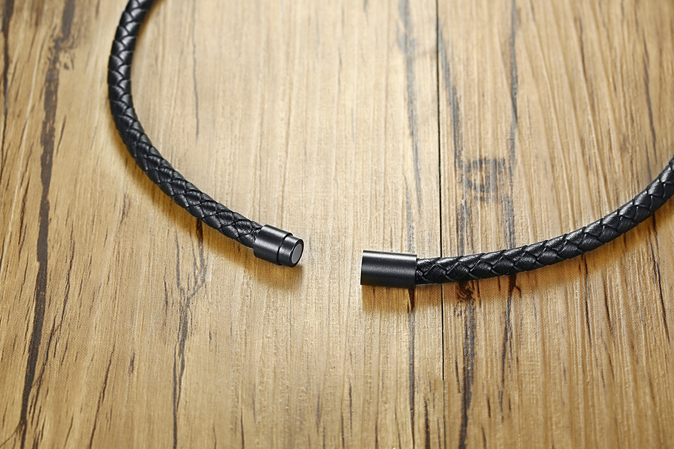 Men's Woven Leather Collar Necklace