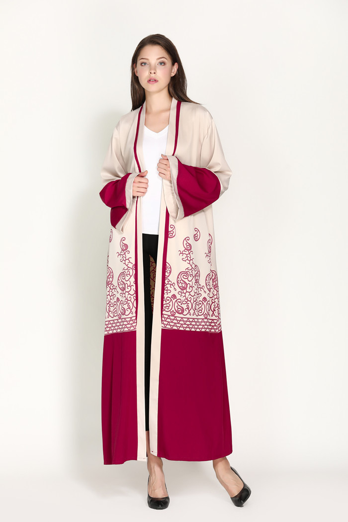 Printed loose lace up cardigan gown