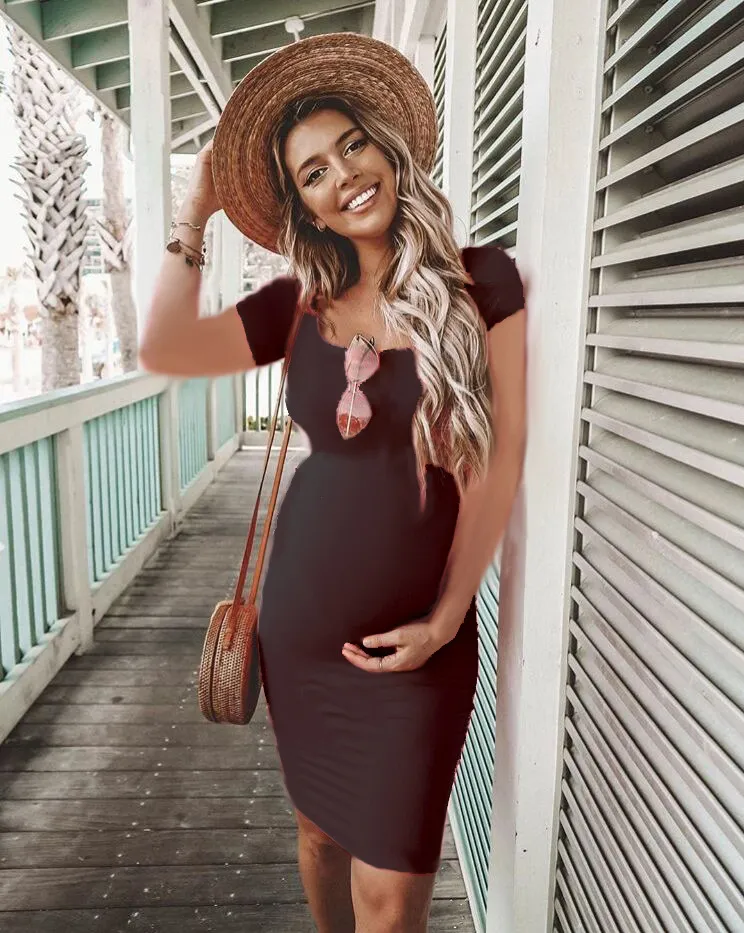 Short sleeve pregnant dress - Black
