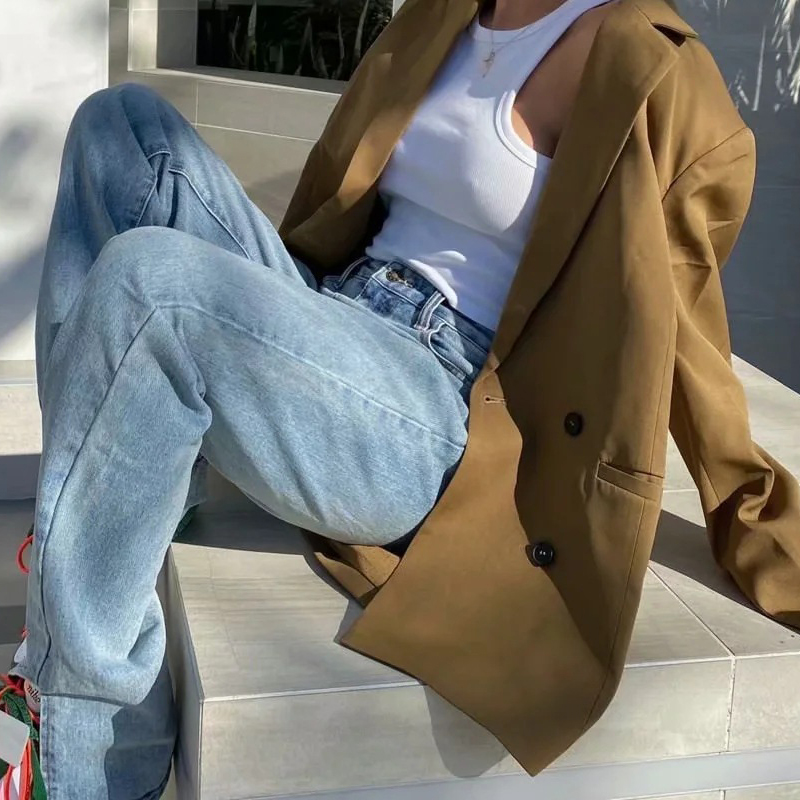 High waist floor split straight jeans