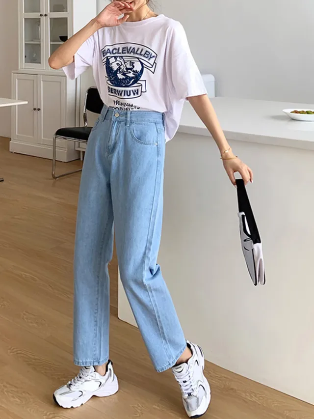 High waist straight trousers Cropped Pants - Shop at LoveMi