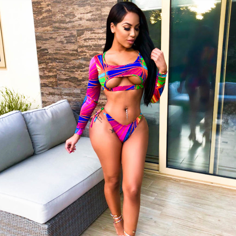 Bikini long sleeve printed beach
