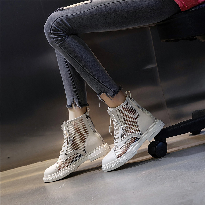 Genuine leather women's round-toed Martin boots