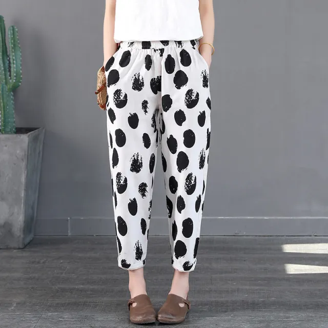 Casual women's printed cotton hemp pants Black - Shop at LoveMi