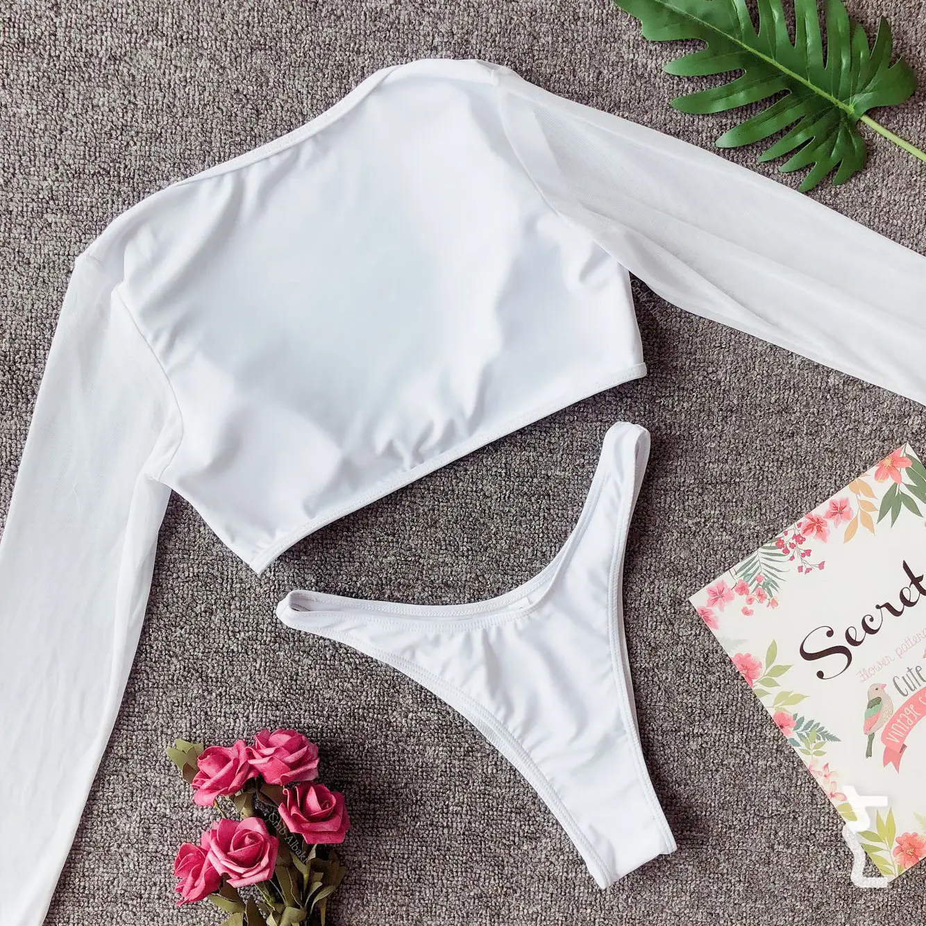 Solid color mesh bikini