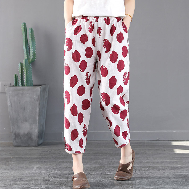 Casual women's printed cotton hemp pants