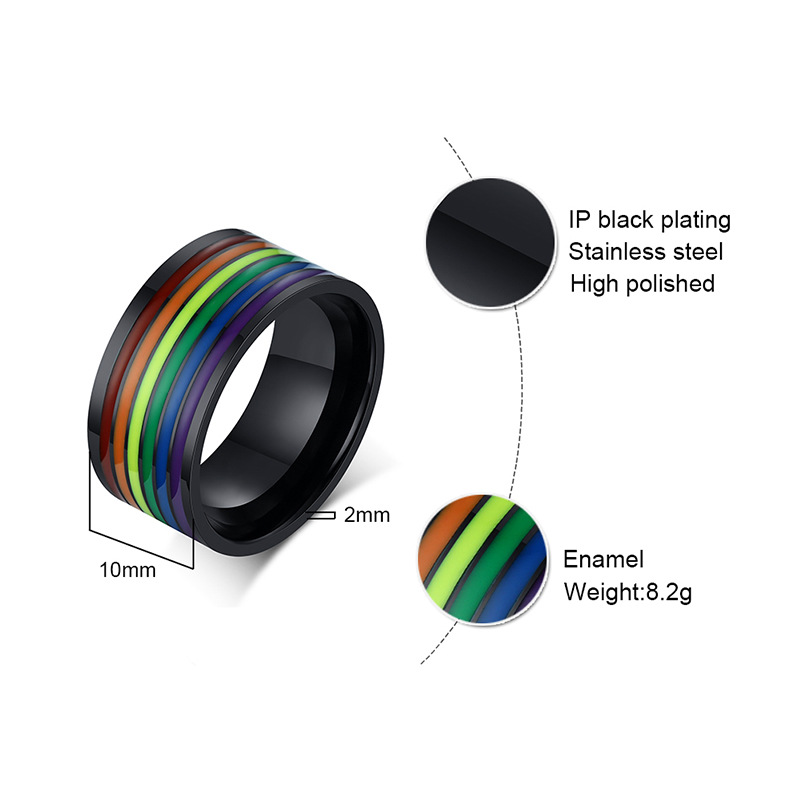 Title 3, Rainbow stainless steel ring, vibrant and durab...