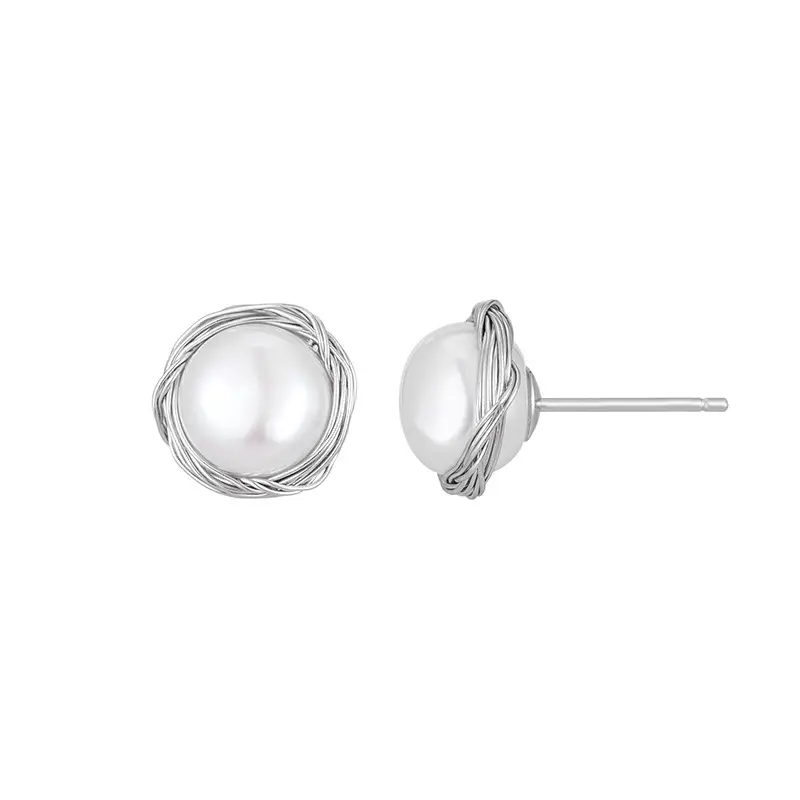 925 Silver Wire Braided Neck Stud Earrings
